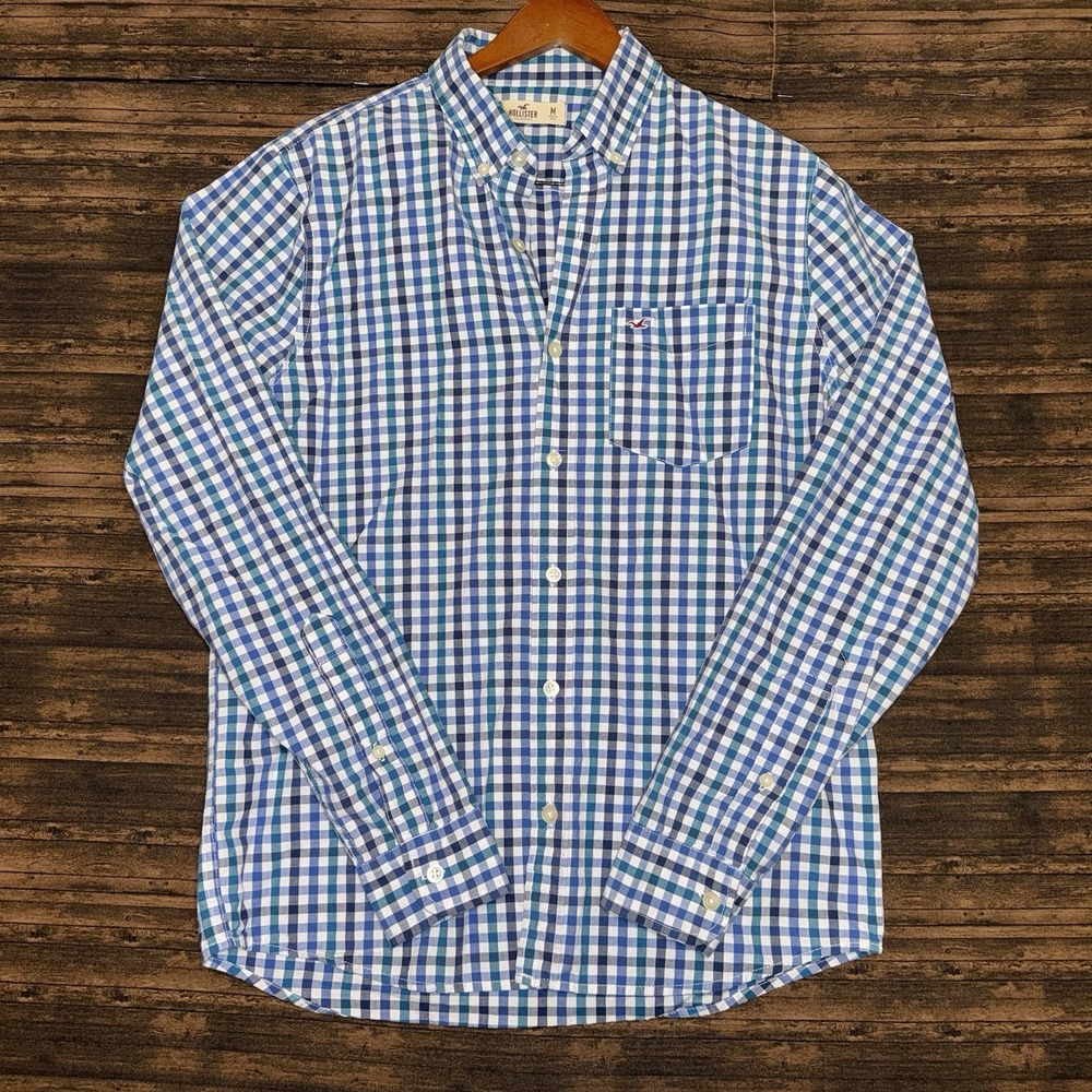 Hollister Men's Blue Plaid Button Up Long Sleeve Shirt Size M